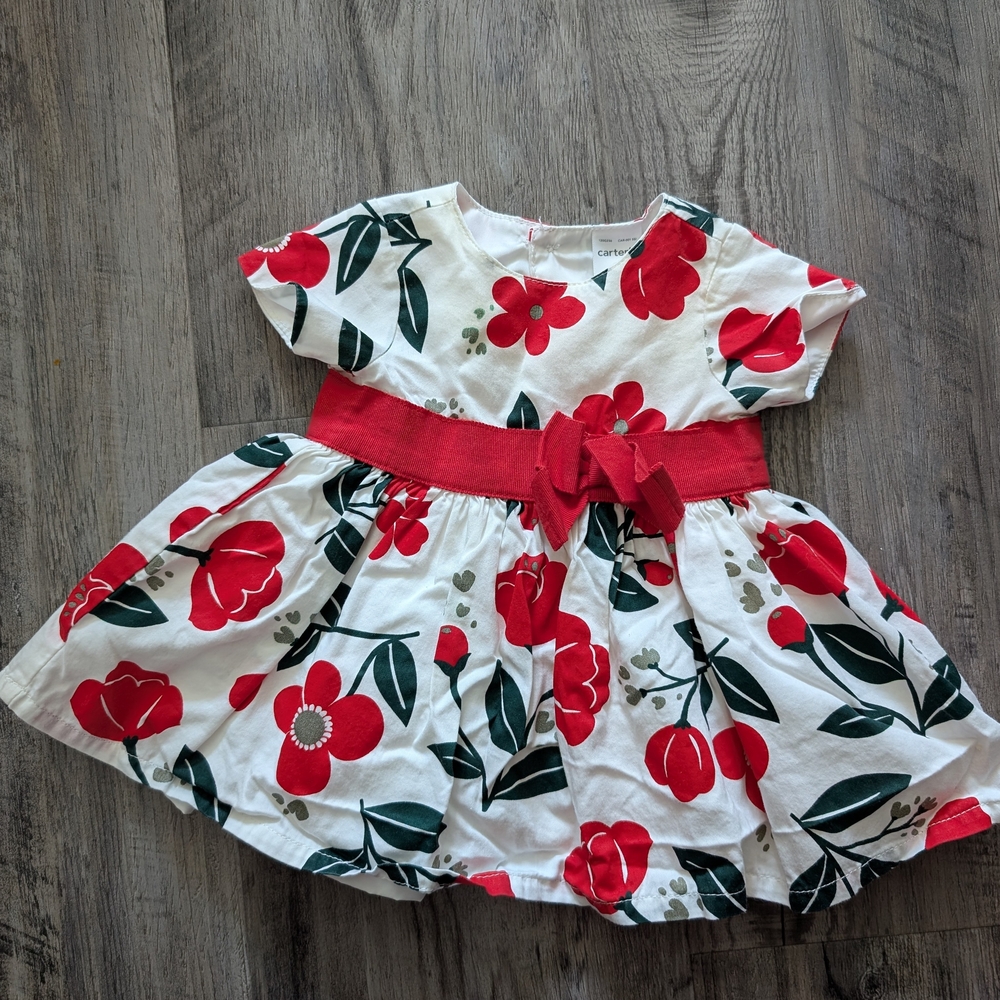 Floral Red and White Kids Dress